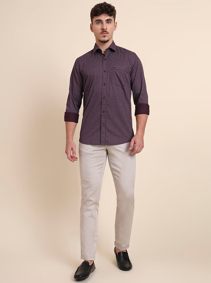 Purple Printed Tailored Fit Semi Casual Shirt | JadeBlue