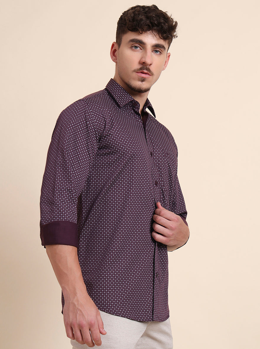 Purple Printed Tailored Fit Semi Casual Shirt | JadeBlue
