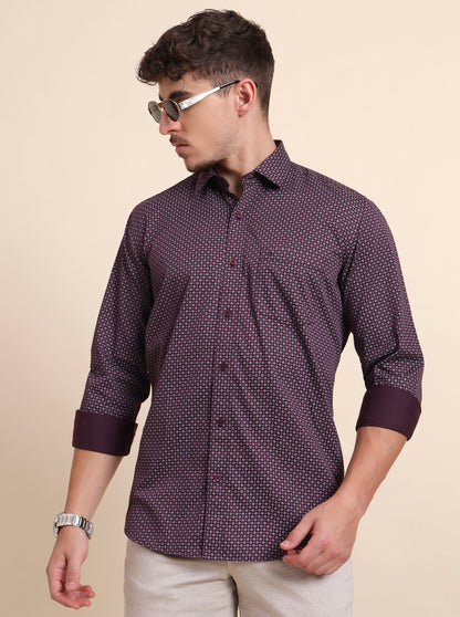 Purple Printed Tailored Fit Semi Casual Shirt | JadeBlue