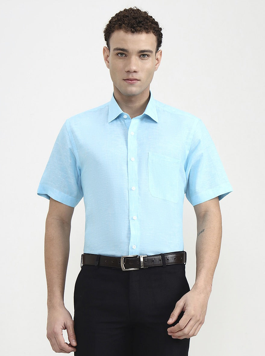 Sky Blue Solid Regular Fit Formal Shirt | JadeBlue