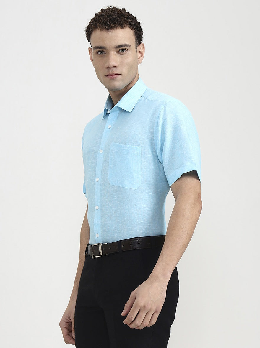 Sky Blue Solid Regular Fit Formal Shirt | JadeBlue