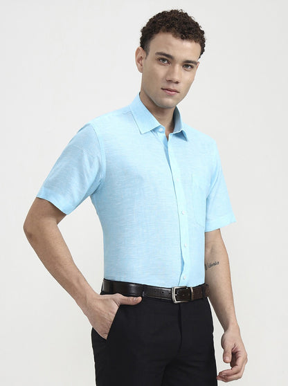 Sky Blue Solid Regular Fit Formal Shirt | JadeBlue