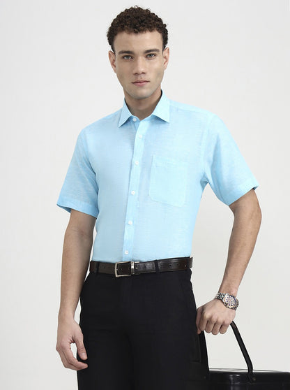 Sky Blue Solid Regular Fit Formal Shirt | JadeBlue