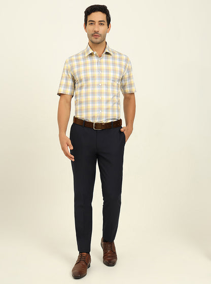 Lemon & Brown Checked Regular Fit Formal Shirt | JadeBlue