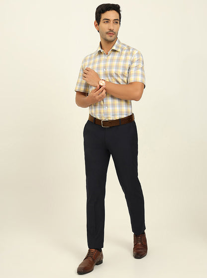 Lemon & Brown Checked Regular Fit Formal Shirt | JadeBlue