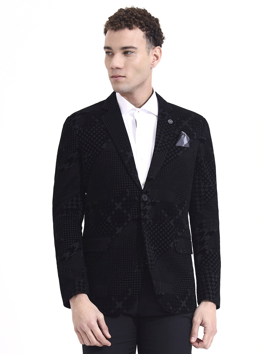 Black Printed Regular Fit Blazer | Wyre