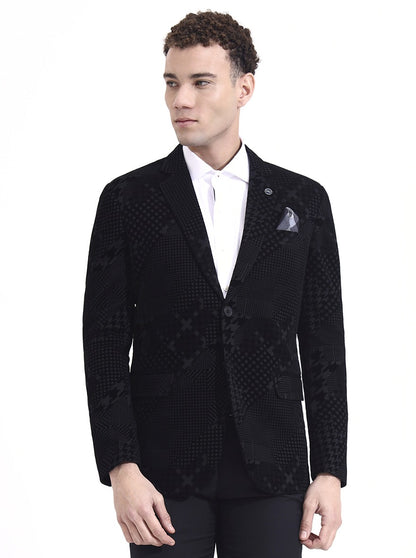Black Printed Regular Fit Blazer | Wyre