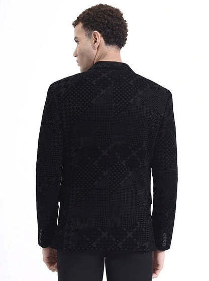 Black Printed Regular Fit Blazer | Wyre