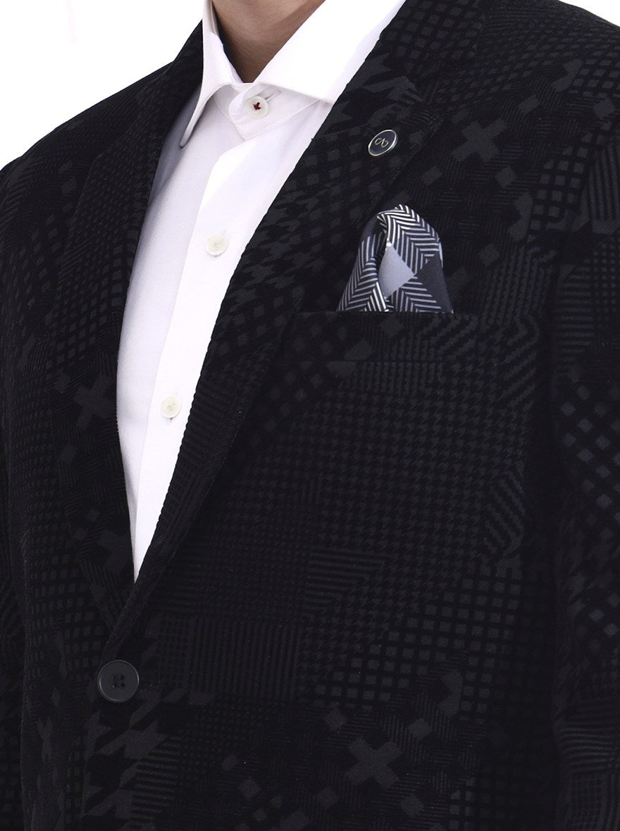 Black Printed Regular Fit Blazer | Wyre