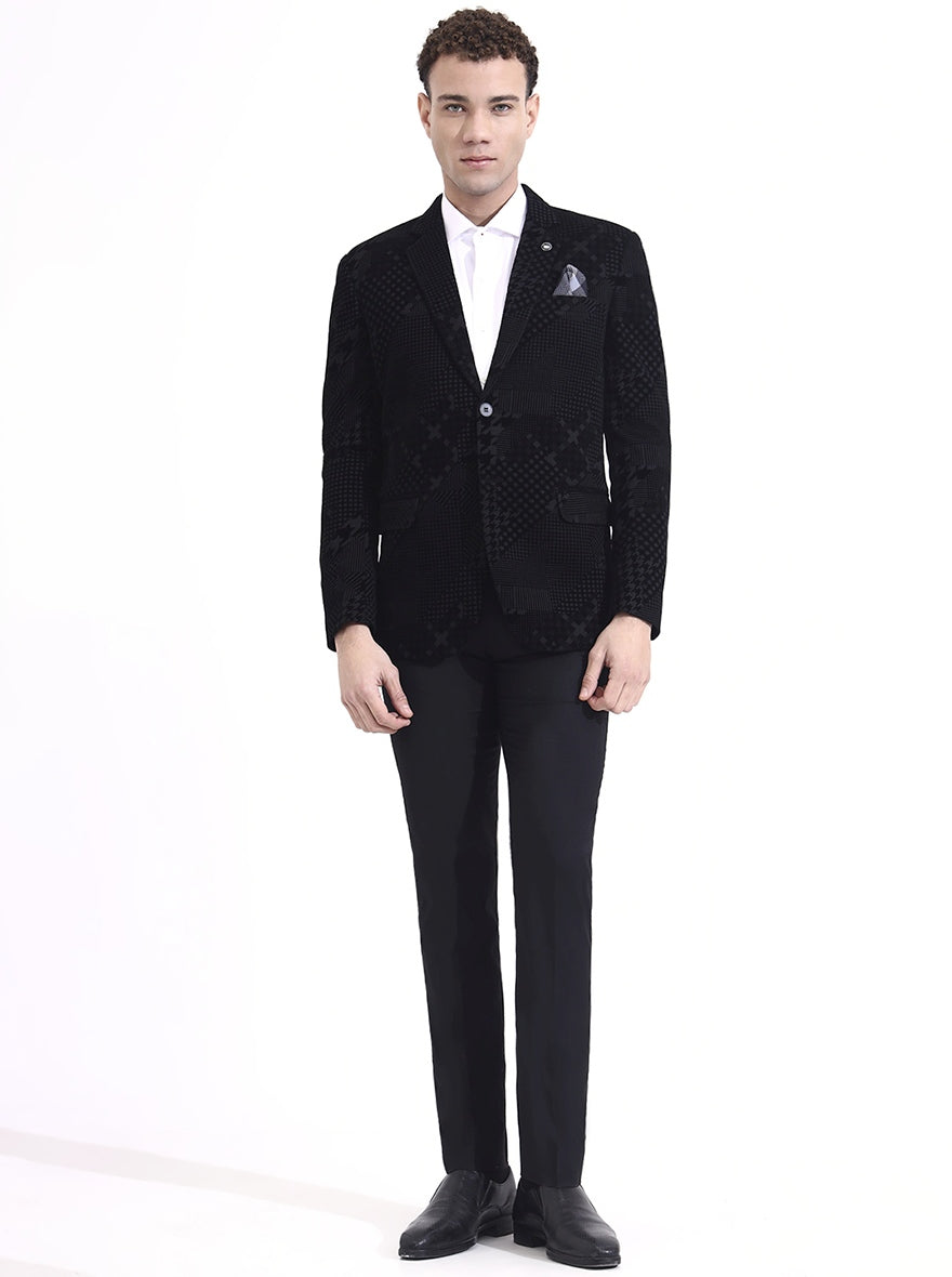 Black Printed Regular Fit Blazer | Wyre