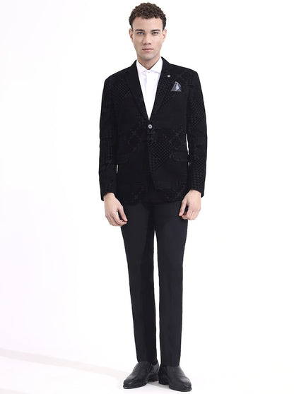 Black Printed Regular Fit Blazer | Wyre