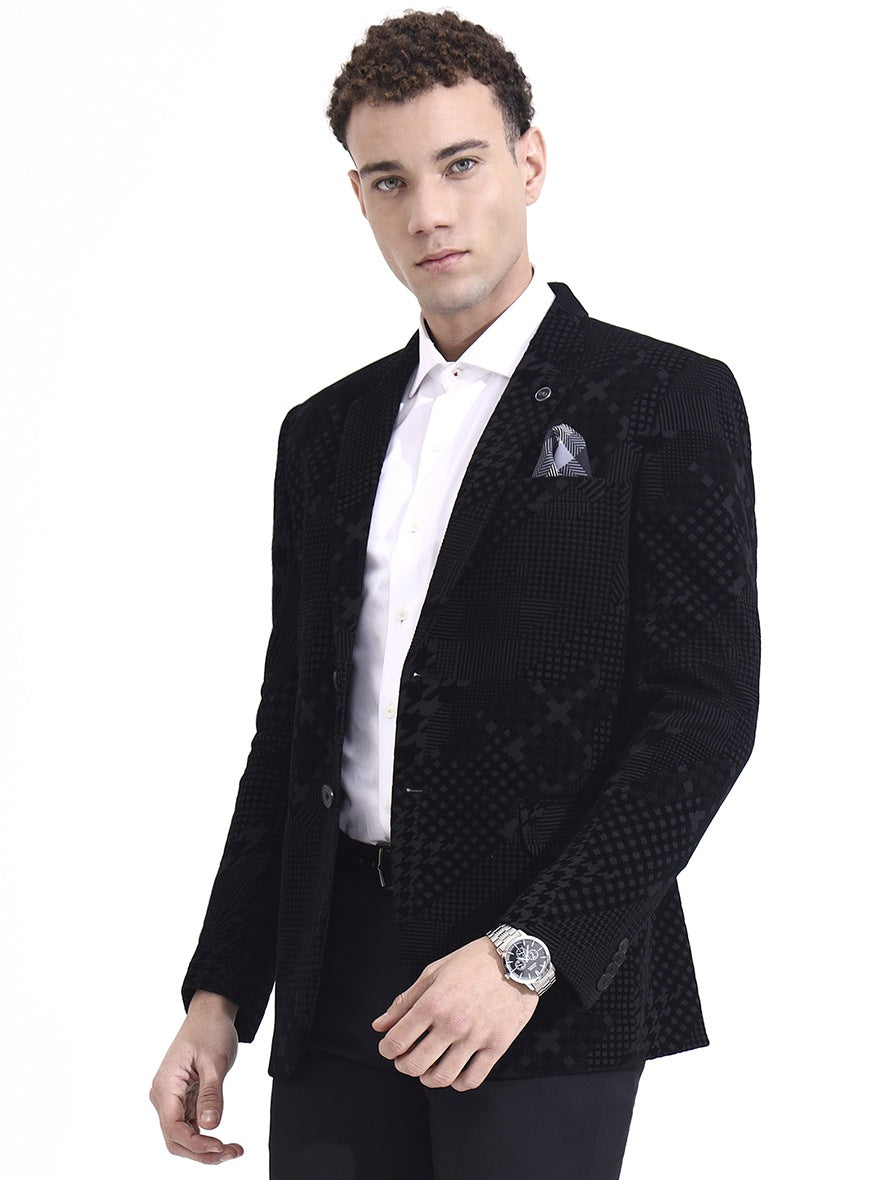 Black Printed Regular Fit Blazer | Wyre
