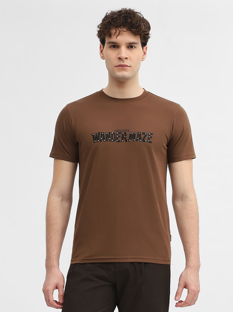 Brown Printed Slim Fit T-Shirt | JadeBlue