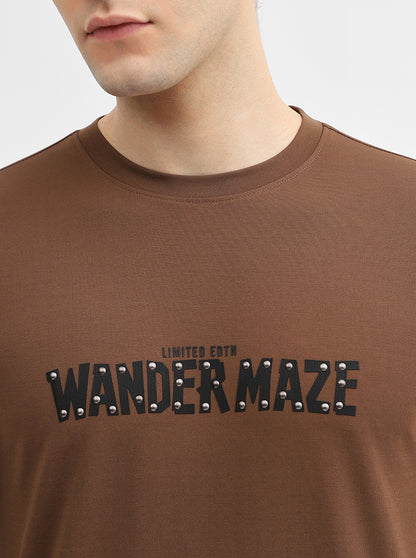 Brown Printed Slim Fit T-Shirt | JadeBlue
