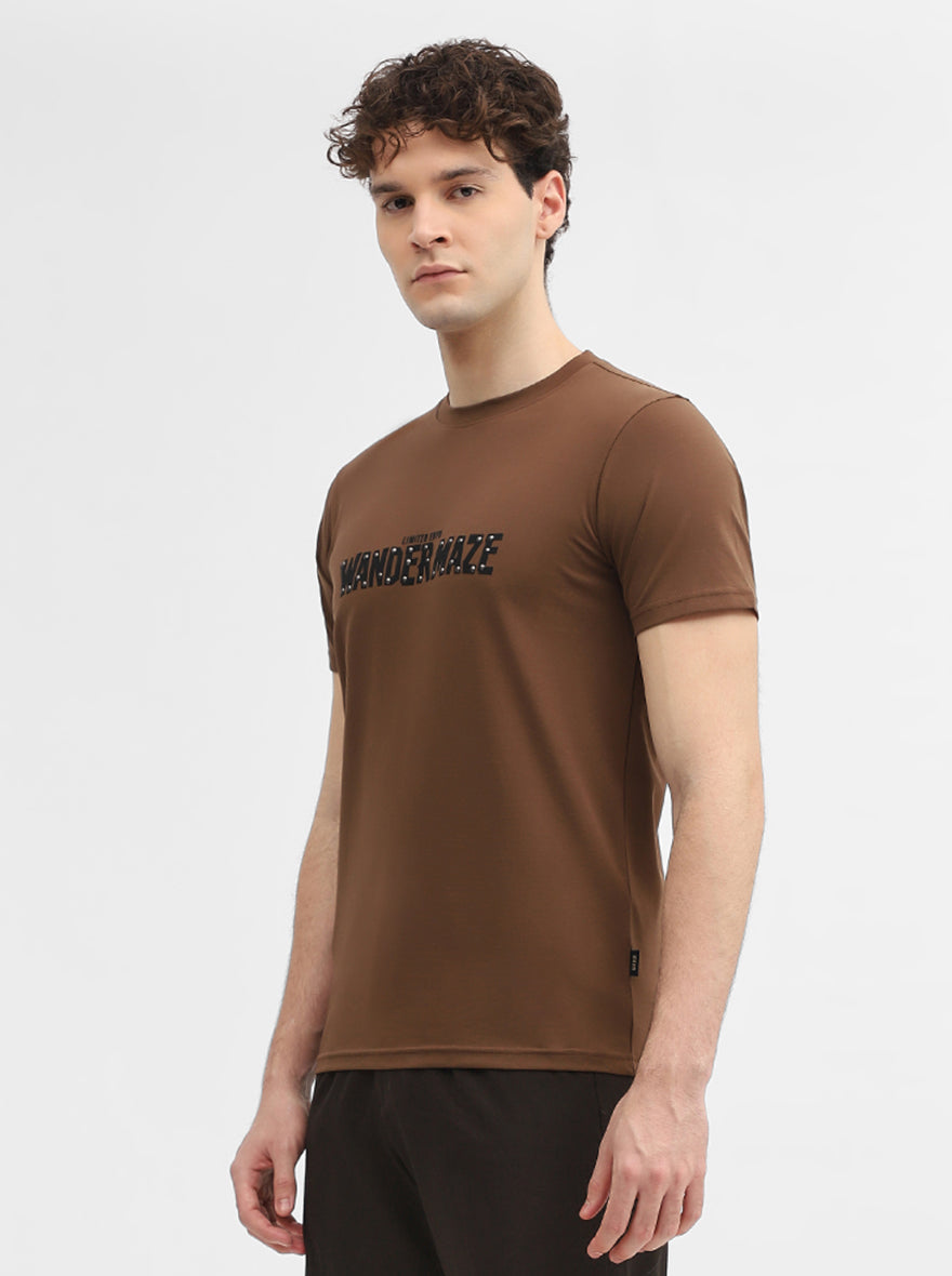 Brown Printed Slim Fit T-Shirt | JadeBlue