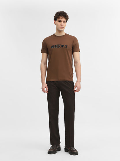 Brown Printed Slim Fit T-Shirt | JadeBlue
