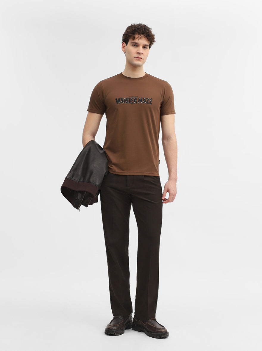 Brown Printed Slim Fit T-Shirt | JadeBlue
