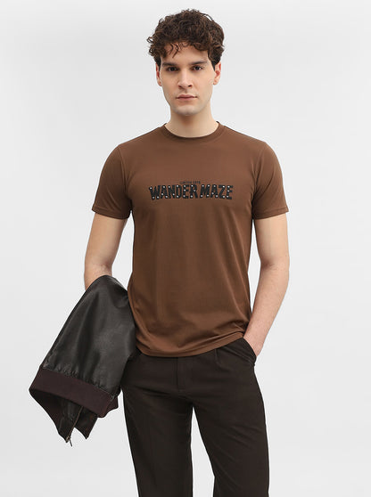 Brown Printed Slim Fit T-Shirt | JadeBlue