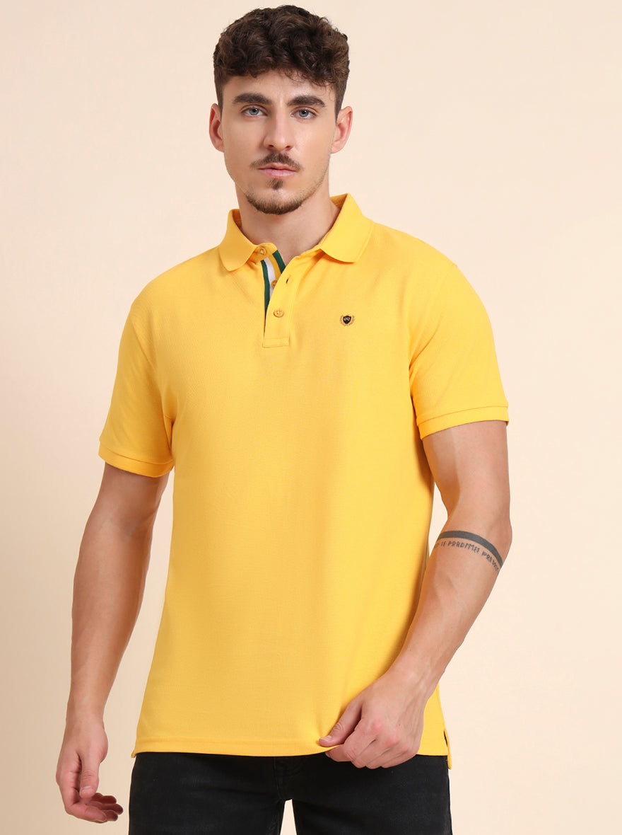 Yellow Solid Slim Fit Polo T-Shirt | JadeBlue
