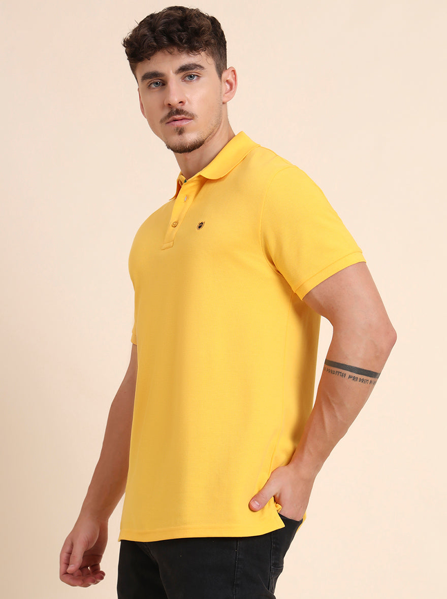 Yellow Solid Slim Fit Polo T-Shirt | JadeBlue