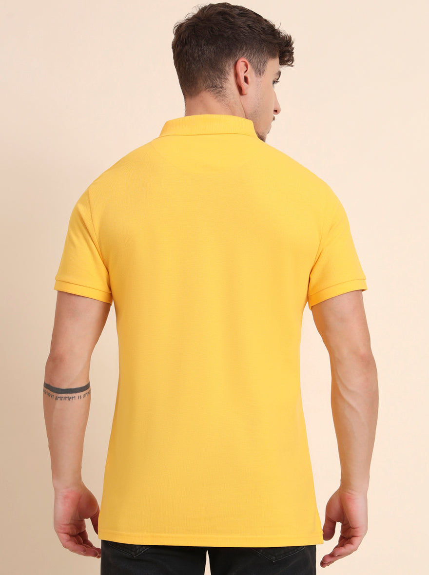 Yellow Solid Slim Fit Polo T-Shirt | JadeBlue