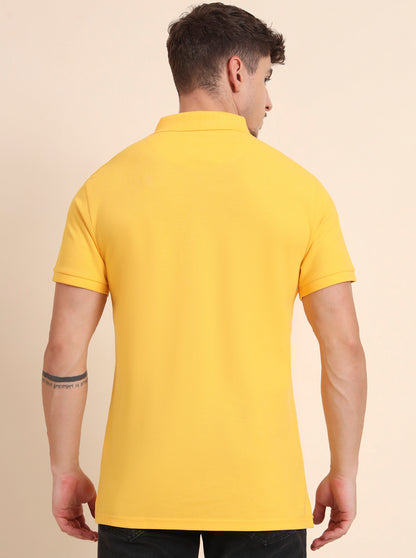 Yellow Solid Slim Fit Polo T-Shirt | JadeBlue