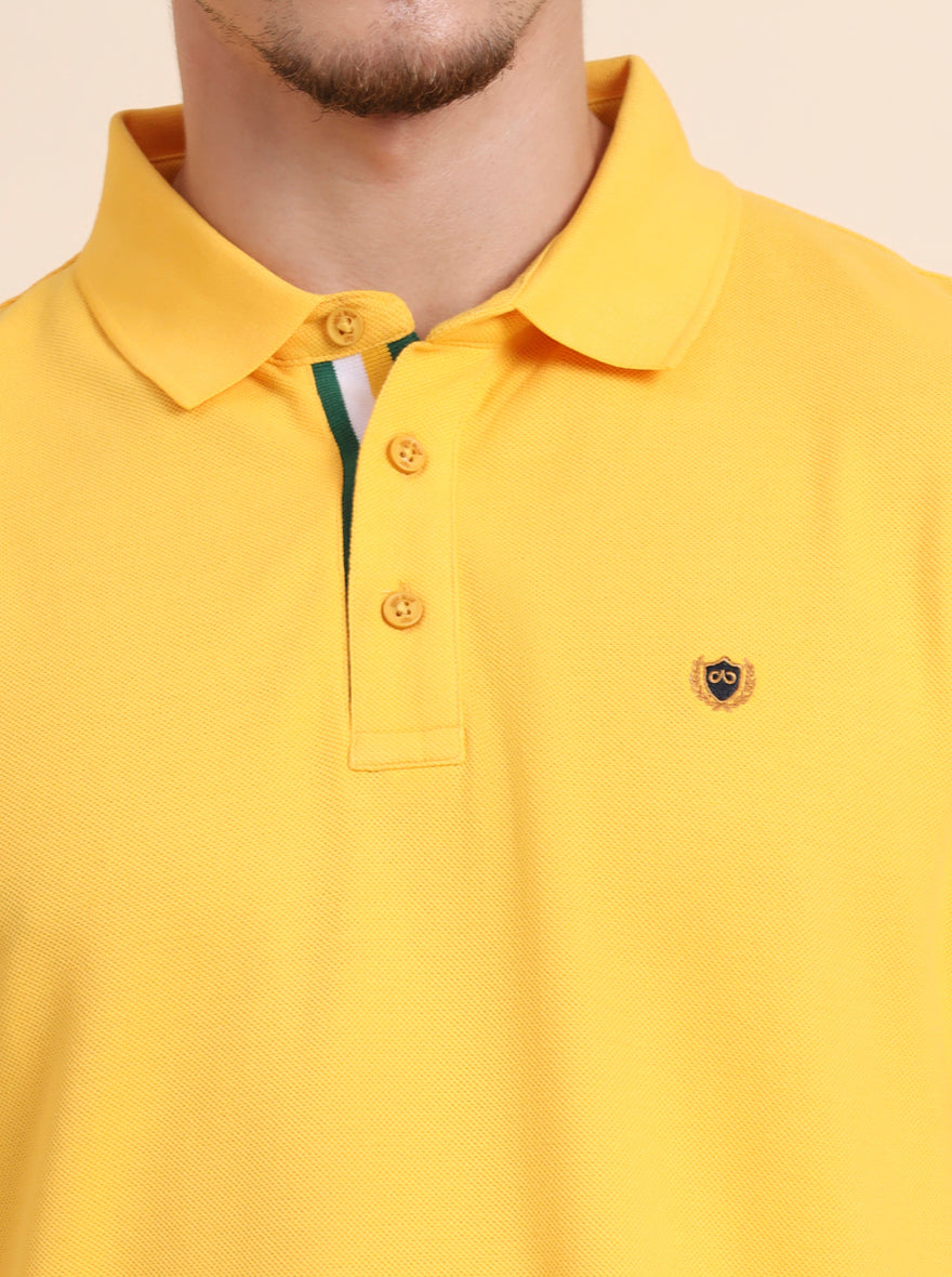 Yellow Solid Slim Fit Polo T-Shirt | JadeBlue
