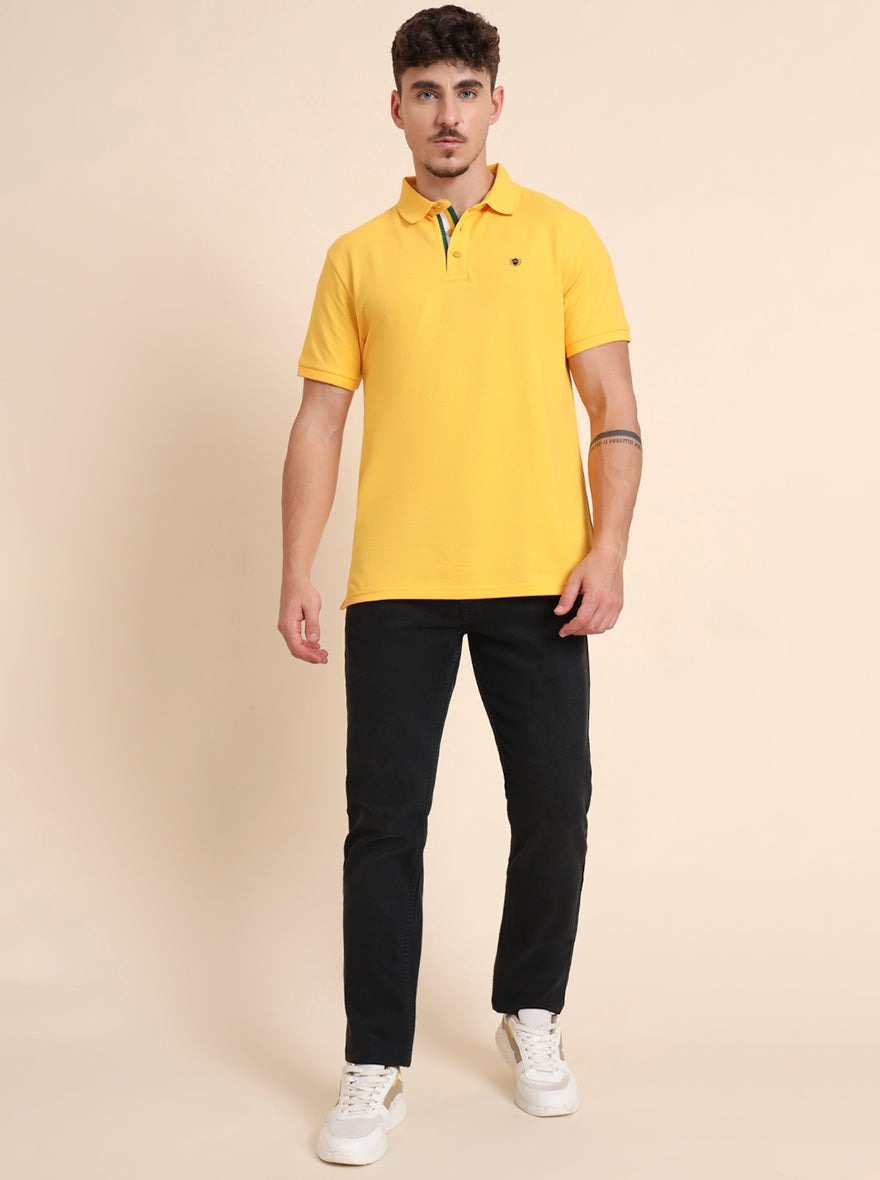 Yellow Solid Slim Fit Polo T-Shirt | JadeBlue