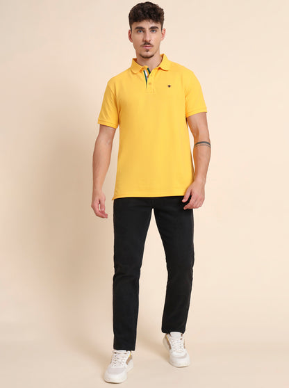 Yellow Solid Slim Fit Polo T-Shirt | JadeBlue