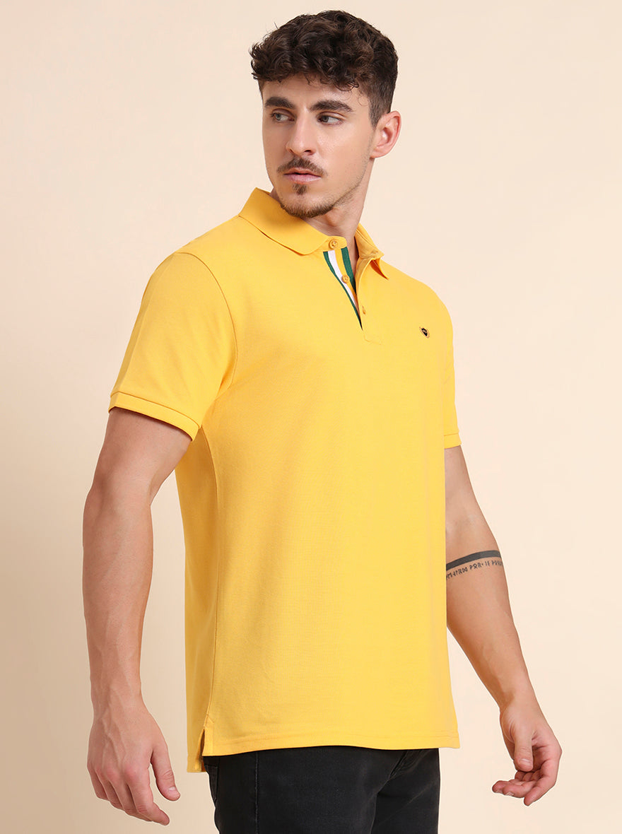 Yellow Solid Slim Fit Polo T-Shirt | JadeBlue