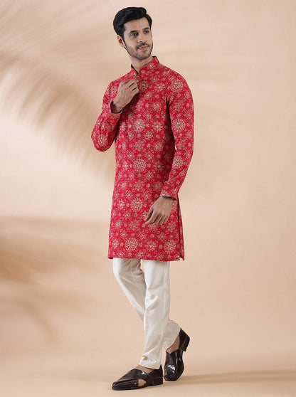 Rani Pink Printed Kurta | The Kurta Company