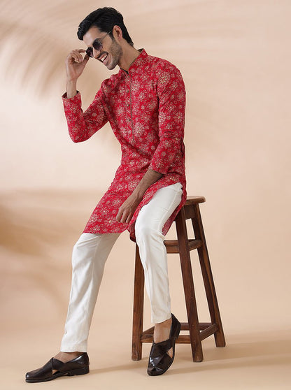 Rani Pink Printed Kurta | The Kurta Company