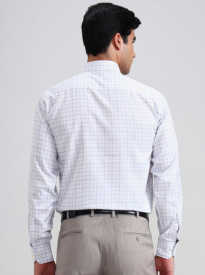 White & Blue Checked Regular Fit Formal Shirt | Greenfibre