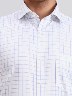 White & Blue Checked Regular Fit Formal Shirt | Greenfibre