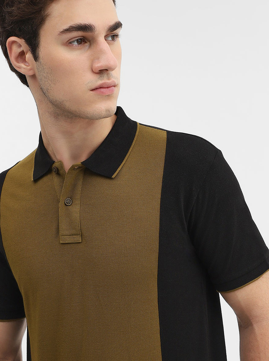 Amber Green & Black Striped Slim Fit Polo T-Shirt | Greenfibre