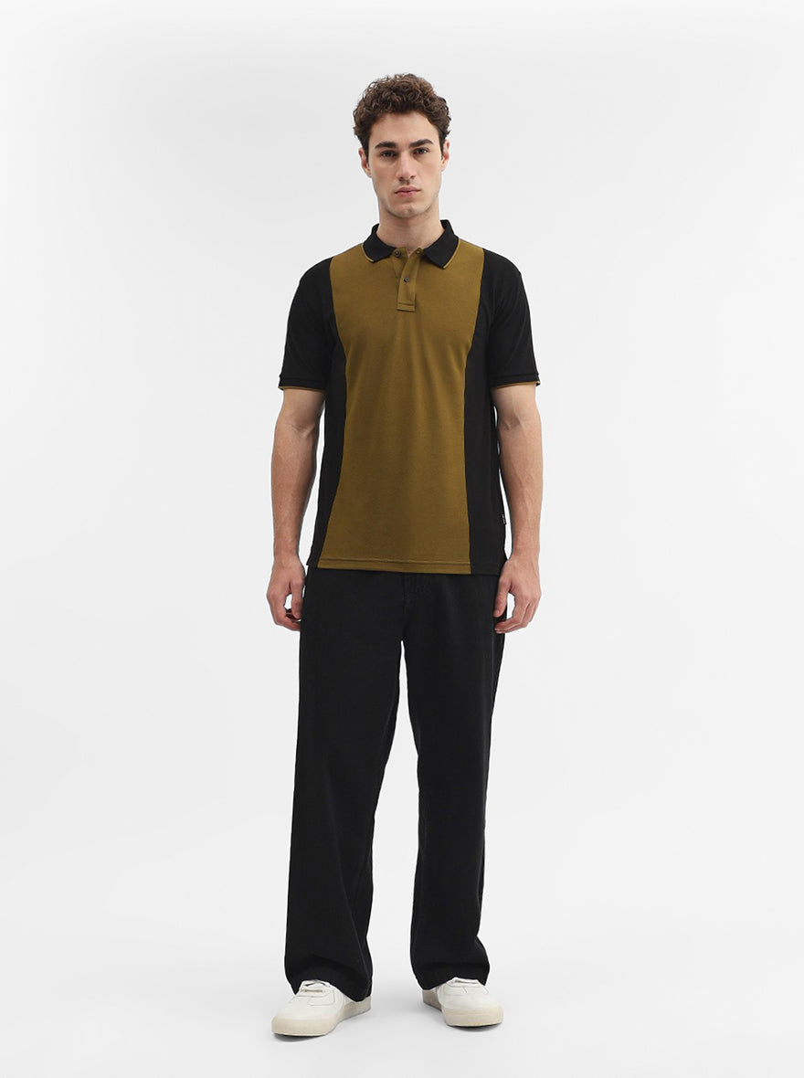 Amber Green & Black Striped Slim Fit Polo T-Shirt | Greenfibre