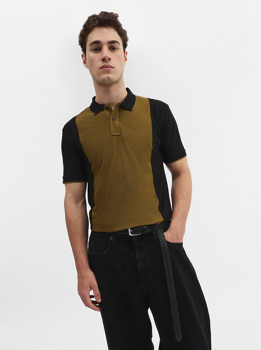 Amber Green & Black Striped Slim Fit Polo T-Shirt | Greenfibre