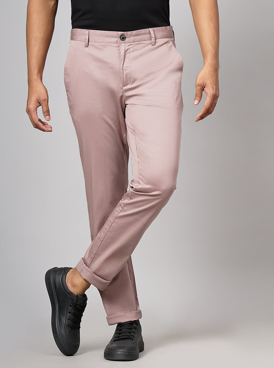 Onion Pink Solid Uno Fit Casual Trouser | JadeBlue