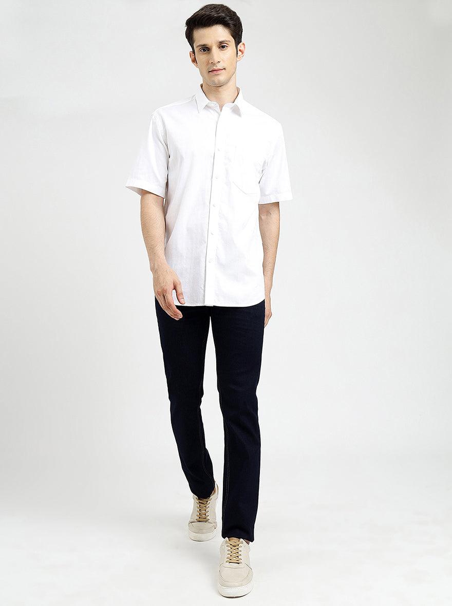 White Solid Tailored Fit Semi Casual Shirt | JadeBlue