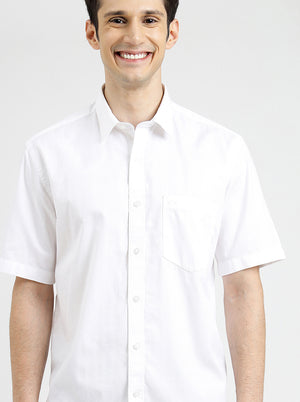 White Solid Tailored Fit Semi Casual Shirt | JadeBlue