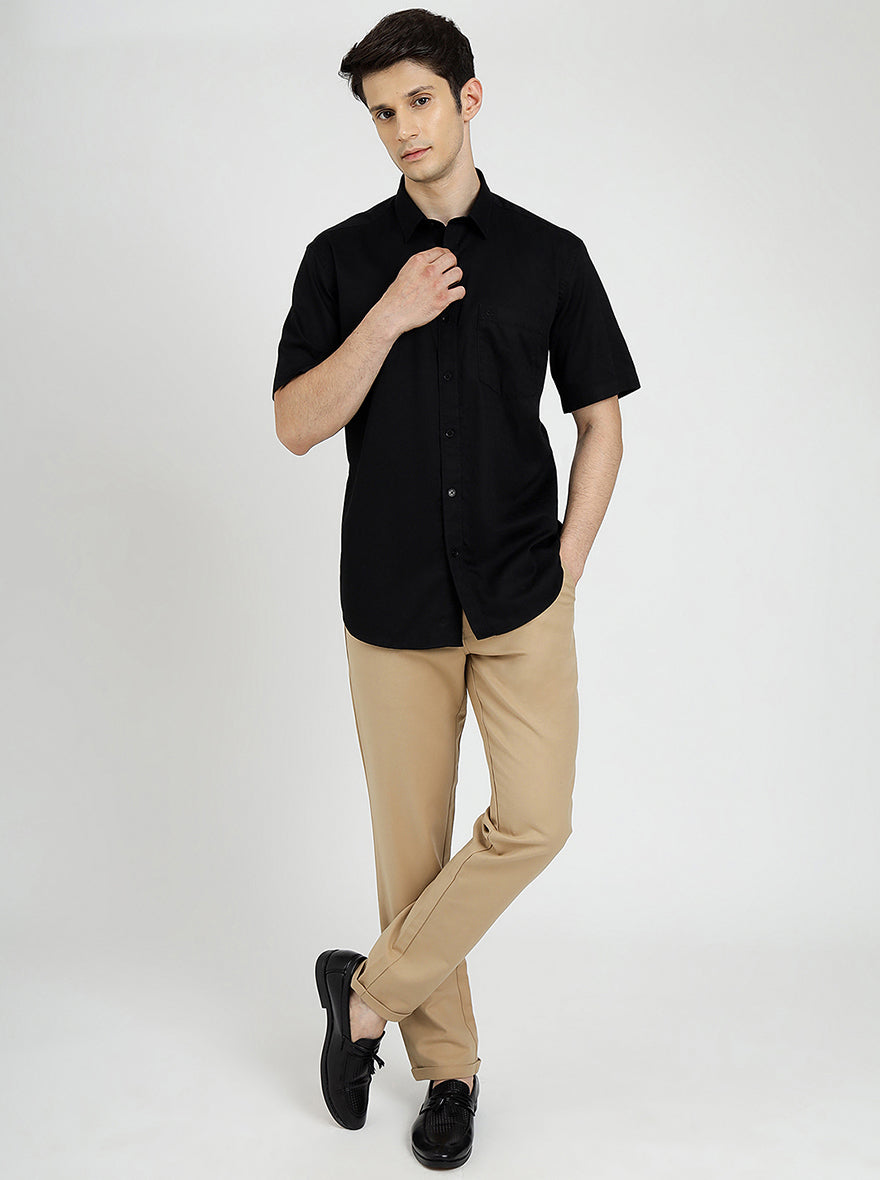 Black Solid Tailored Fit Semi Casual Shirt | JadeBlue