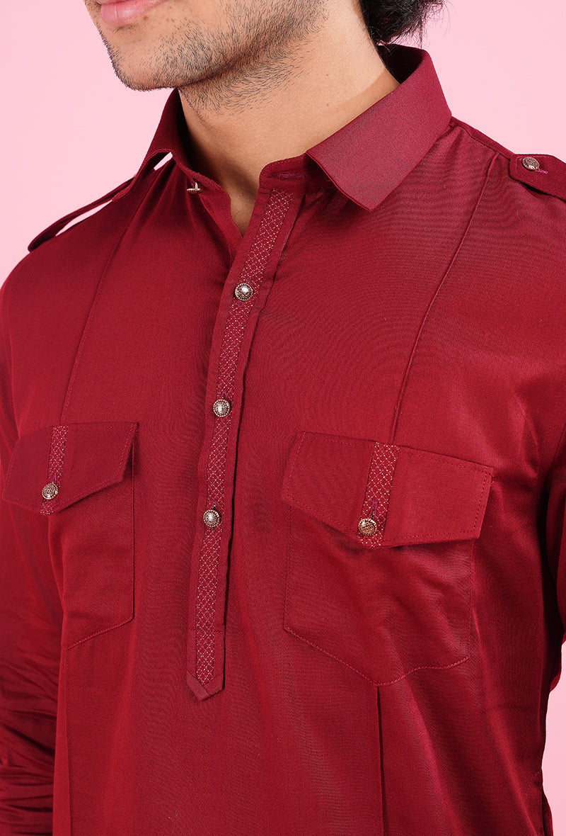 Maroon Pathani Kurta | Azania