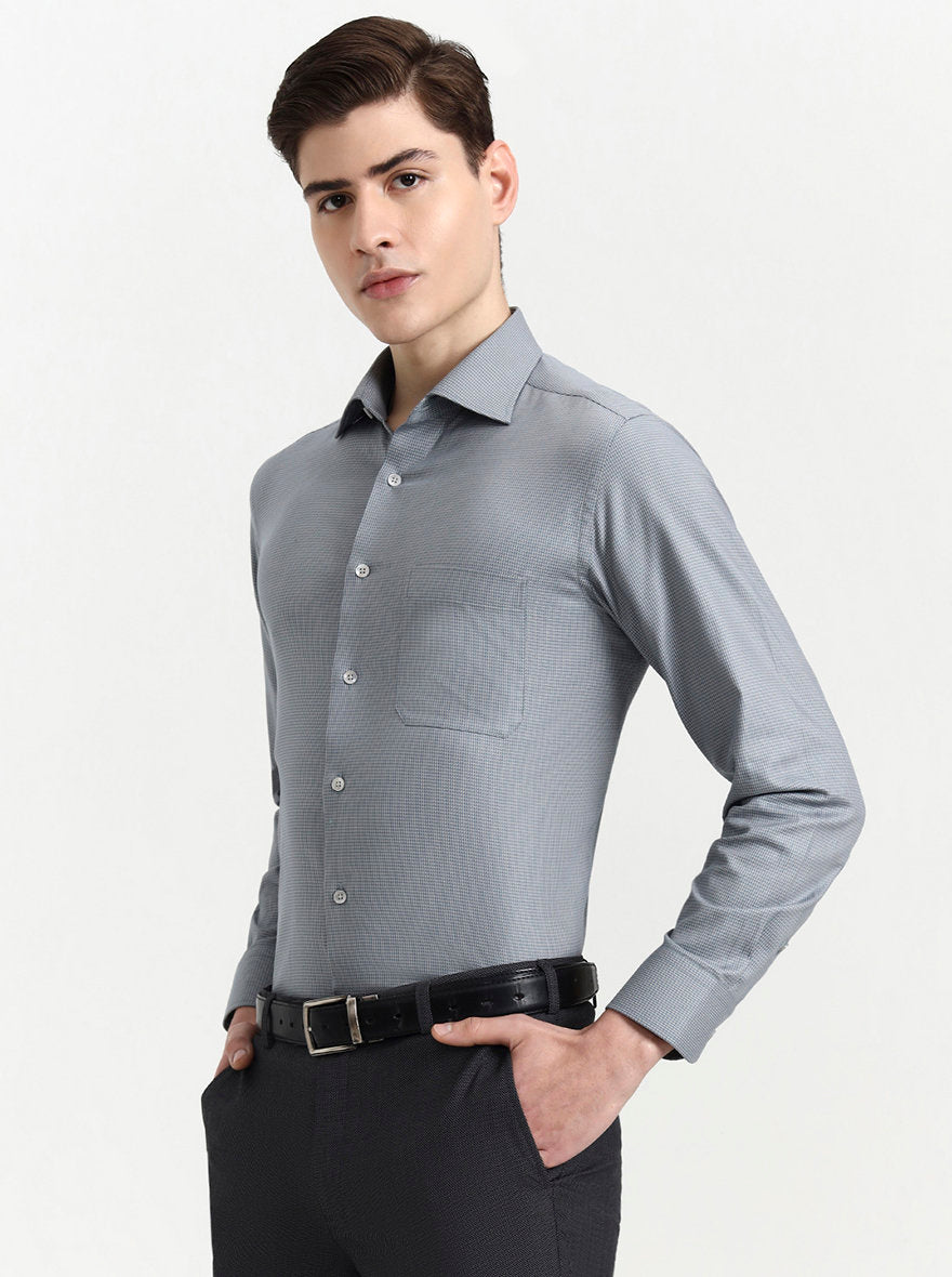Grey Solid Slim Fit Formal Shirt | Metal