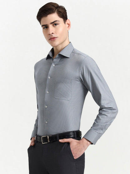 Grey Solid Slim Fit Formal Shirt | Metal