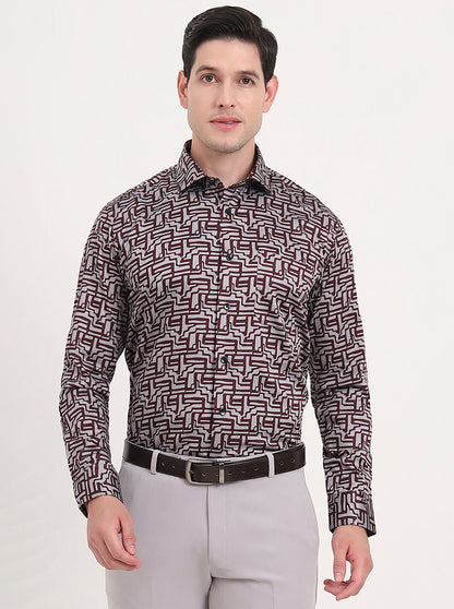 Maroon & Grey Printed Slim Fit Formal Shirt | Metal