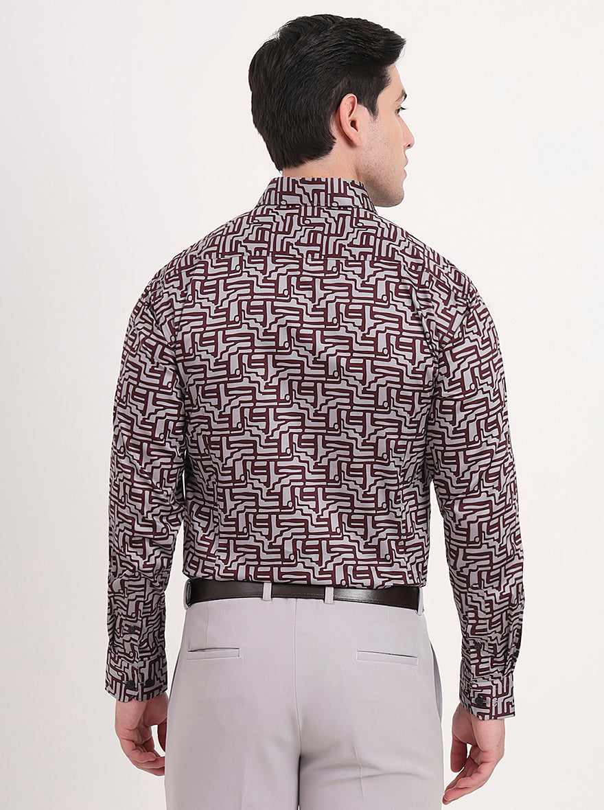 Maroon & Grey Printed Slim Fit Formal Shirt | Metal