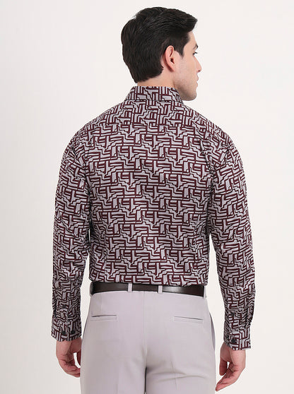 Maroon & Grey Printed Slim Fit Formal Shirt | Metal