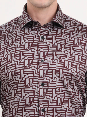 Maroon & Grey Printed Slim Fit Formal Shirt | Metal