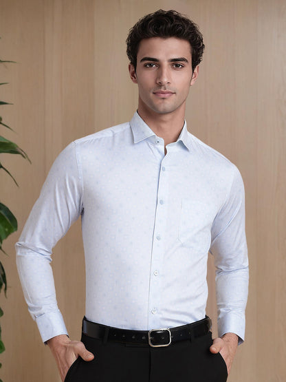 Light Blue Printed Slim Fit Formal Shirt | Metal