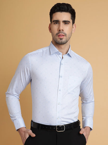 Light Blue Printed Slim Fit Formal Shirt | Metal